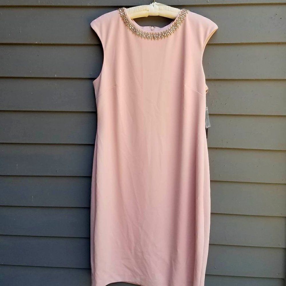 NWT !!   Beautiful!  Tahari Pink Rhinestone Collar Sheath Size 14
